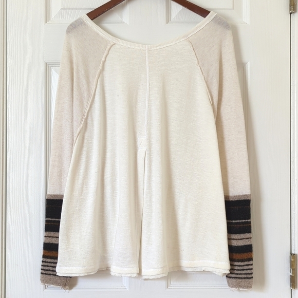 Free People Oversized Boat Neck Knit Cuff Long Raglan Sleeve Blouse Cream Small - Picture 9 of 14